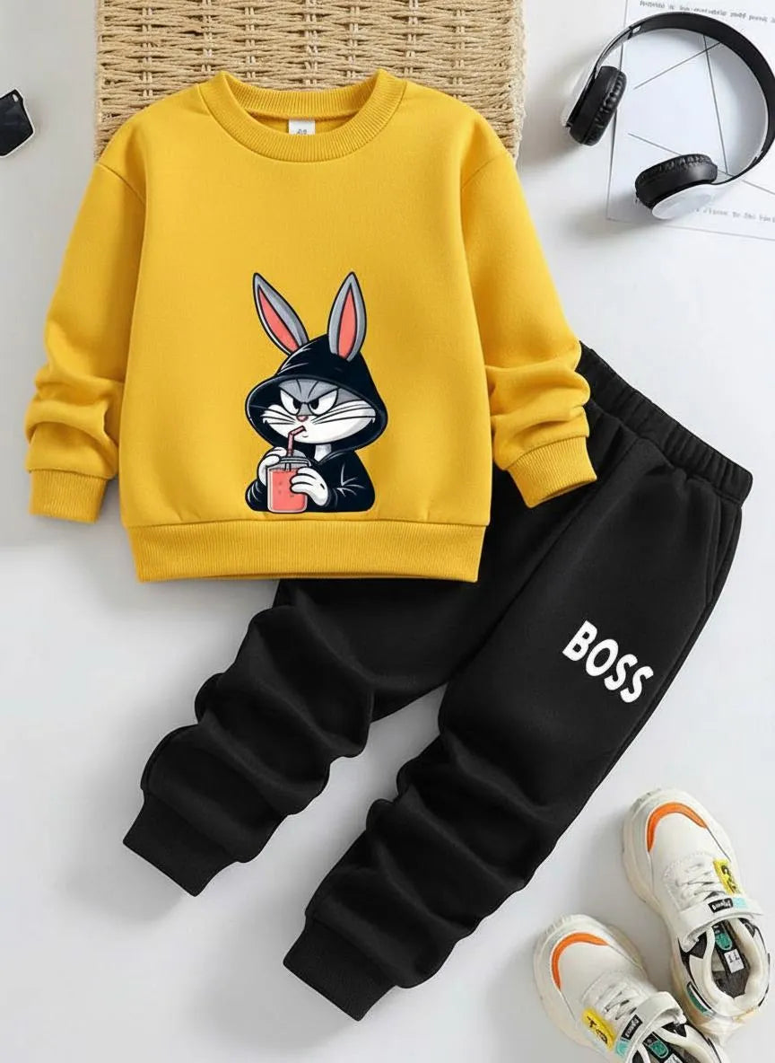 2 Pcs Boy's Fleece Printed Tracksuit