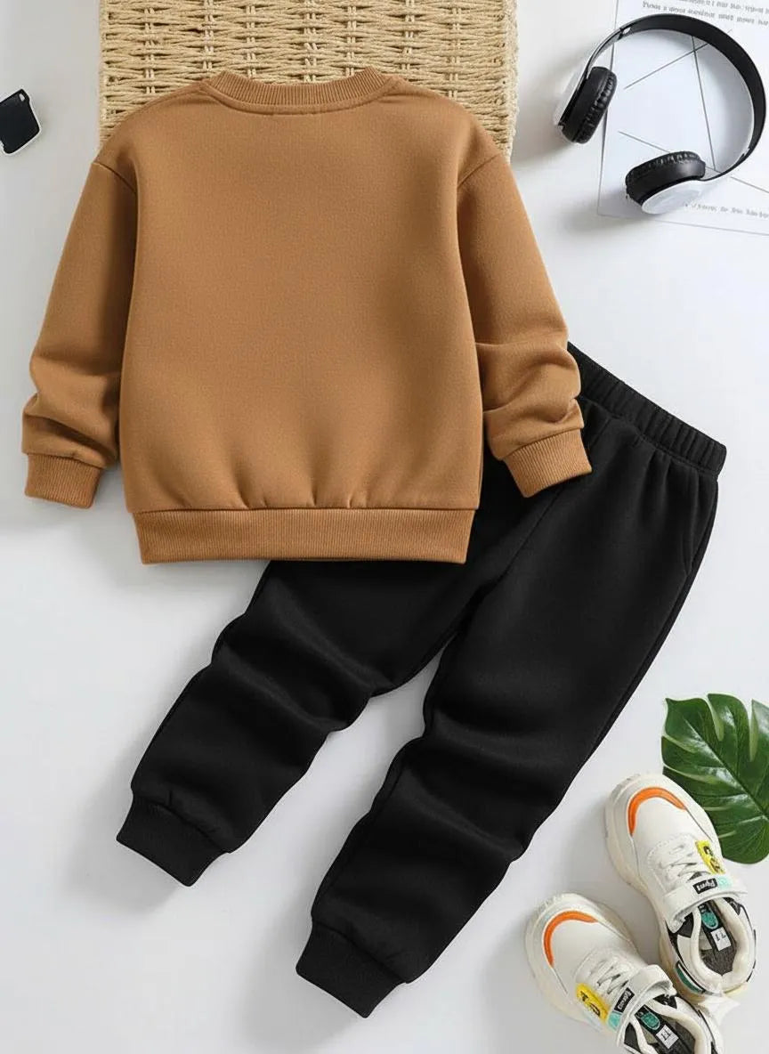 2 Pcs Boy's Fleece Printed Tracksuit